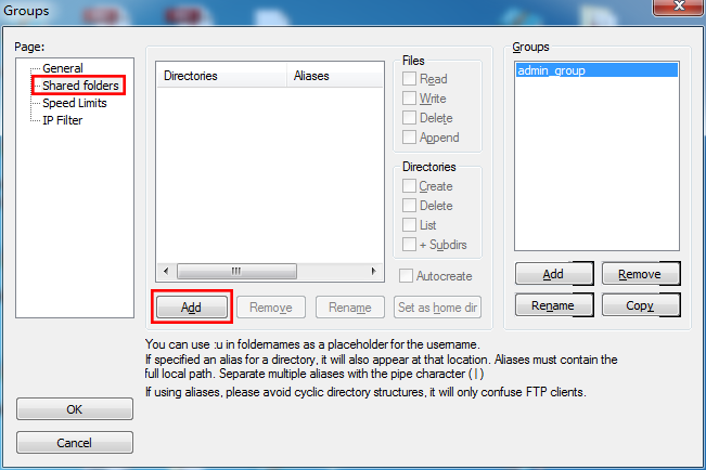 FileZilla Server ftp 服务器下通过alias别名设置虚拟目录(多个分区)(图7)