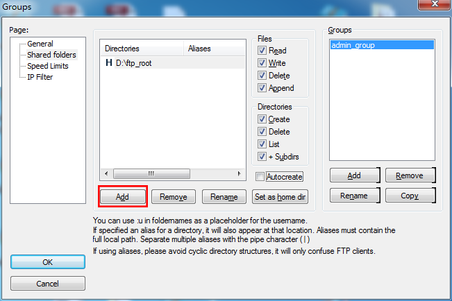 FileZilla Server ftp 服务器下通过alias别名设置虚拟目录(多个分区)(图10)