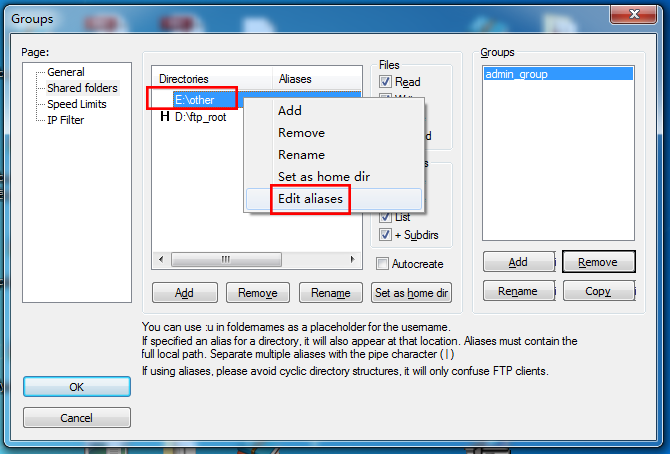 FileZilla Server ftp 服务器下通过alias别名设置虚拟目录(多个分区)(图13)