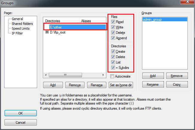 FileZilla Server ftp 服务器下通过alias别名设置虚拟目录(多个分区)(图12)